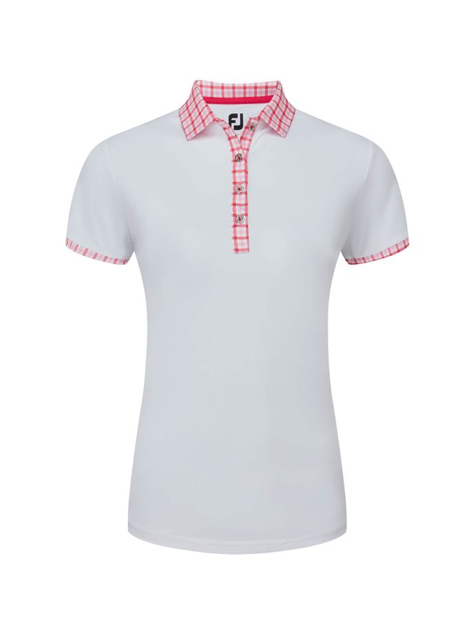 FootJoy Polo Tuscan Poppy Gingham Trim, blanco/rosa