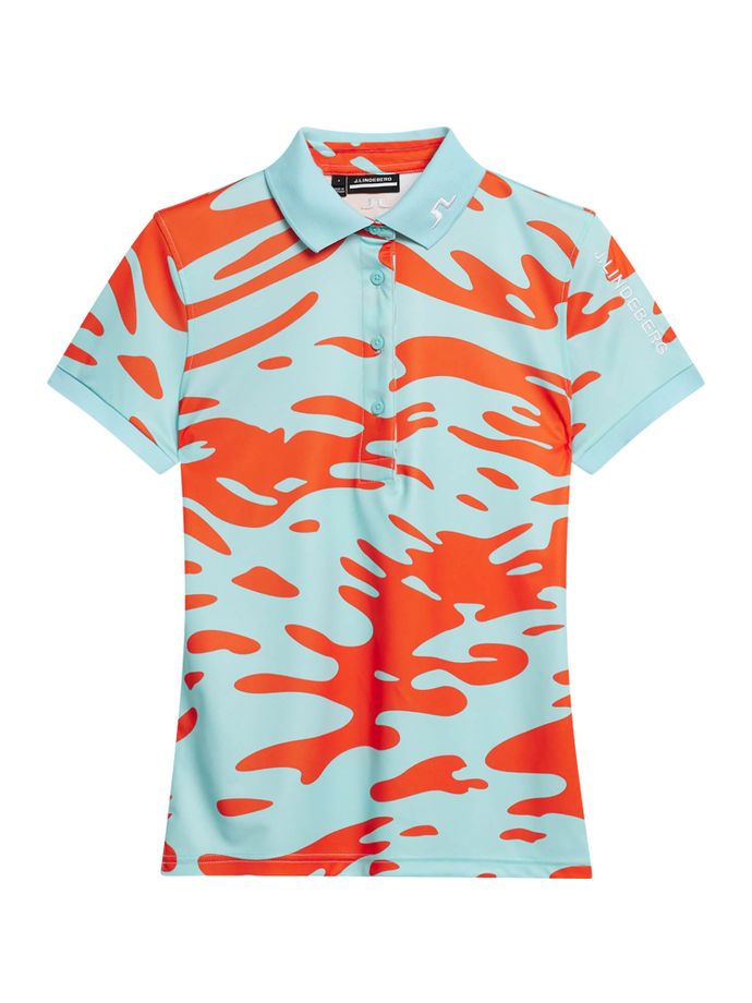 J. LINDEBERG Polo Tour Tech Print, orange/turquoise