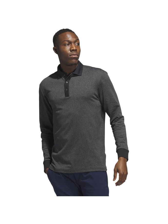 adidas Polo Heathered, langarm, sort/grå