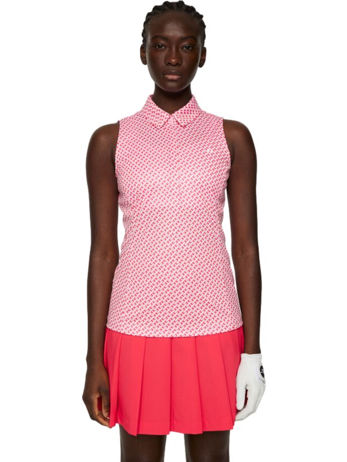 J. LINDEBERG Polo Dena Print, sleeveless, white/pink