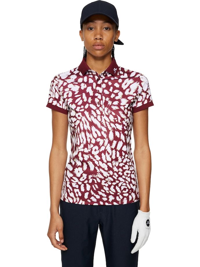 J. LINDEBERG Polo Tour Tech Print, white/bordeaux