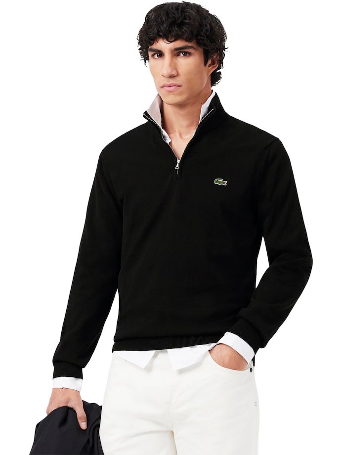 LACOSTE Klassisk pullover med 1/4 lynlås, sort