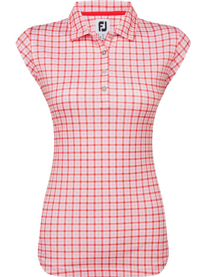 FootJoy Polo Tuscan Poppy Gingham Print, rosa/rojo