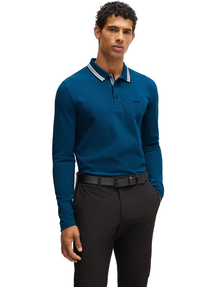 HUGO BOSS Pullover Plisy, blau