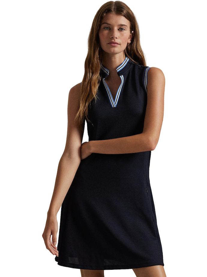 RALPH LAUREN Vestido Heavy WT Pique, sin mangas, azul marino/blanco