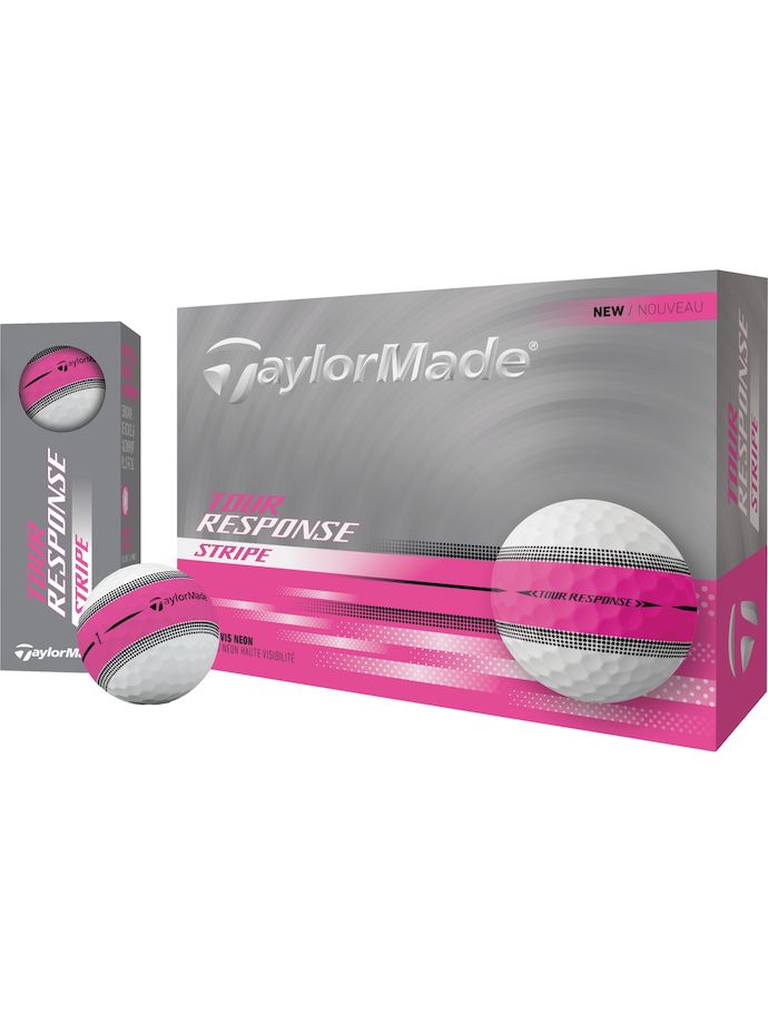 TaylorMade Piłka Tour Response Stripe 2025 - opakowanie 12 sztuk, różowy